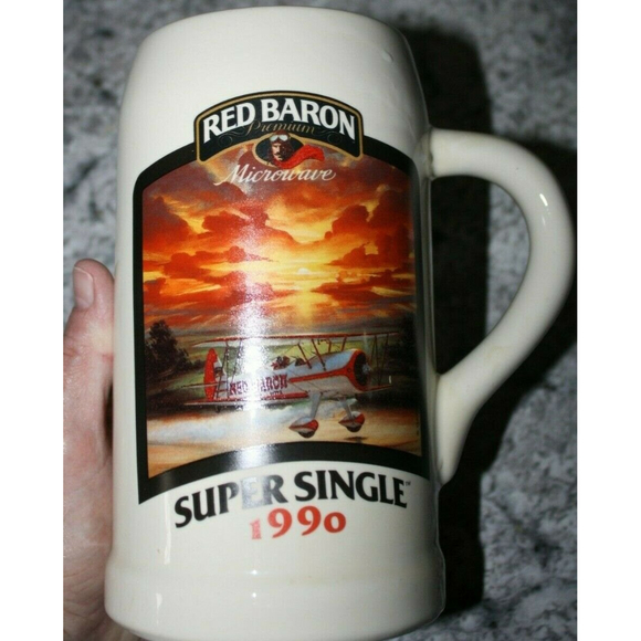 Red Baron Pizza Beer Stein Heavy Ceramic Mug Aviator 1990 Air Plane Super Single - Picture 6 of 6